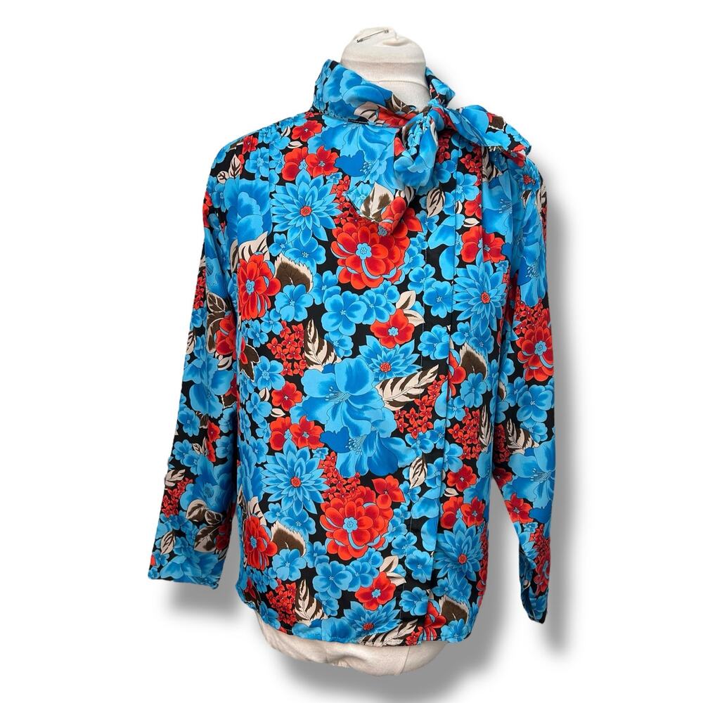Castleberry Women’s Rita Long Sleeve Button Down Blouse VTG Floral Blue/Red 6